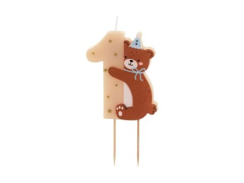 Świeczka urodzinowa Cyferka 1 z misiem, mix, 7 cm Partydeco (SCS-25-1)