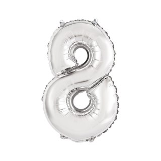 Balon foliowy cyfra 8 srebrny 35 cm 8cal Godan (FG-C35S8)