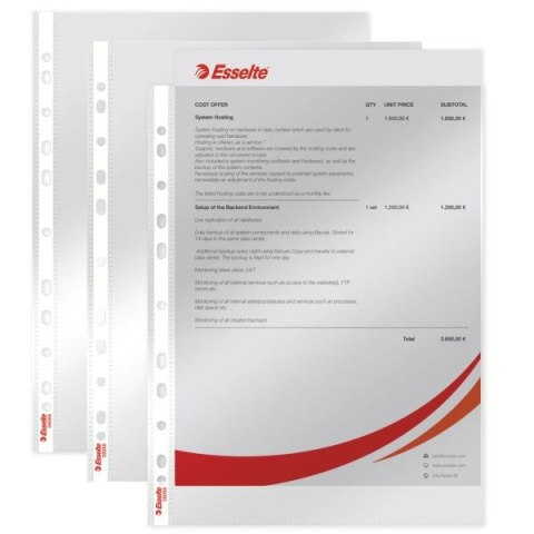 Koszulki na dokumenty krystaliczne A4 kolor: przezroczysty typu U 55 mic. Esselte (56066)