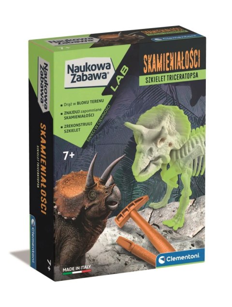 Zestaw kreatywny dla dzieci Naukowa zabawa Skamieniałości. Tricera fluorescencyjne Clementoni (50860)