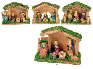 Ozdoba świąteczna szopka betlejemska drewniana oklejona mchem Adar (596511)