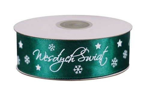 Wstążka Craft-Fun Series satynowa satynowa z nadrukiem Wesołych Świąt 25 zielony ciemny Titanum (25/25YGREEN)