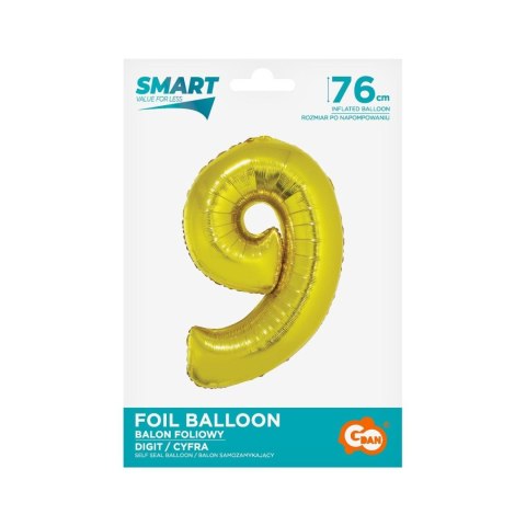 Balon foliowy Smart cyfra 9 złota 76cm Godan (CH-SZL9)