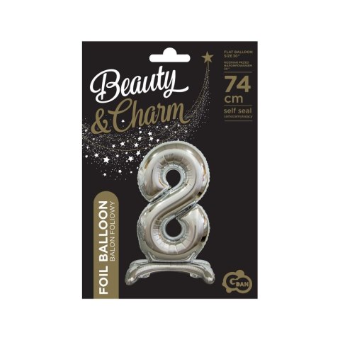 Balon gumowy Beauty&Charm cyfra stojąca srebrna srebrna 750mm 30cal Godan (BC-ASS8)