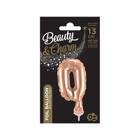 Balon foliowy różowo-złoty 13 cm cyfra 0 Godan (BC-5RZ0)