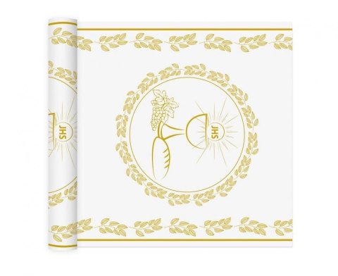 Bieżnik na stół Komunia Święta, biało-złoty, 33x200cm złoty Godan (BK-BKOM)