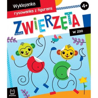 Książeczka edukacyjna Zwierzęta w zoo. Wyklejanka, rysowanka z figurami 4+ Aksjomat
