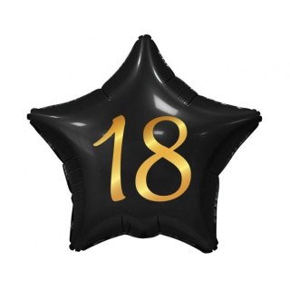 Balon foliowy gwiazda czarna, nadruk złoty, 18 urodziny 19cal Godan (FG-G18C)