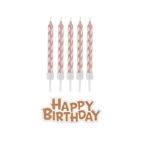Świeczka urodzinowa Happy Birthday metaliczne różowo-złote 16 sztuk Godan (SF-SUHB)