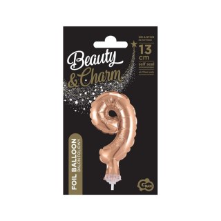 Balon foliowy różowo-złoty 13 cm cyfra 9 Godan (BC-5RZ9)