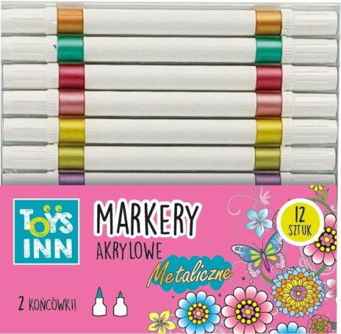 Marker specjalistyczny akrylowe 2 końcówki 12 szt. metaliczne wkład mix okrągła końcówka Stnux (STN9155)