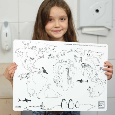 Podkład na biurko FUNNY MAT white MAPA ŚWIATA ZWIERZETA sfu1106 biały polipropylen PP [mm:] 335x480 Strigo (8681379311069)