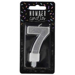 Świeczka urodzinowa cyferka 7 srebrny 7 cm 7cm Partydeco (SCU3-7-0188)