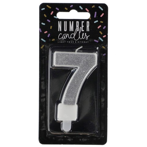 Świeczka urodzinowa cyferka 7 srebrny 7 cm 7cm Partydeco (SCU3-7-0188)