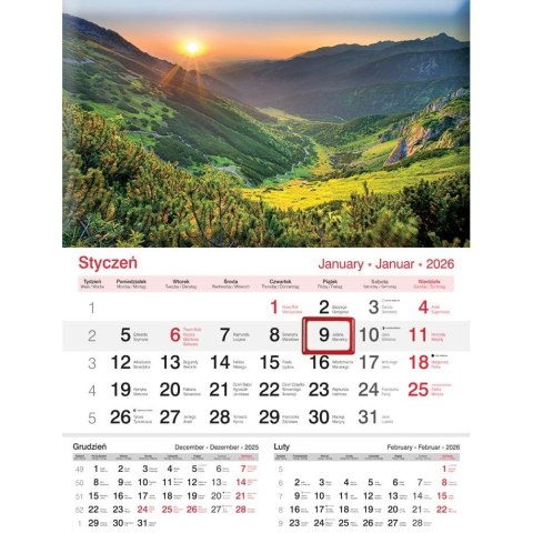 Kalendarz ścienny JEDNODZIELNY 2025 GÓRY A4 Lucrum (KJ03)