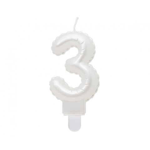 Świeczka urodzinowa cyferka 3, perłowa biała, 7 cm Godan (SF-PBI3)