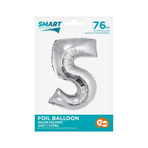 Balon foliowy Smart cyfra 5 srebrna 76cm Godan (CH-SSR5)