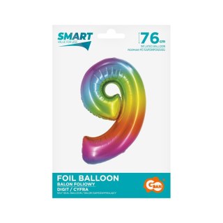 Balon foliowy Smart cyfra 9 tęcza 76cm Godan (CH-STC9)