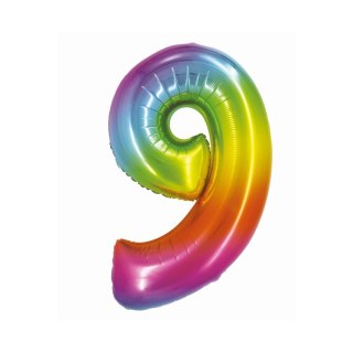 Balon foliowy Smart cyfra 9 tęcza 76cm Godan (CH-STC9)