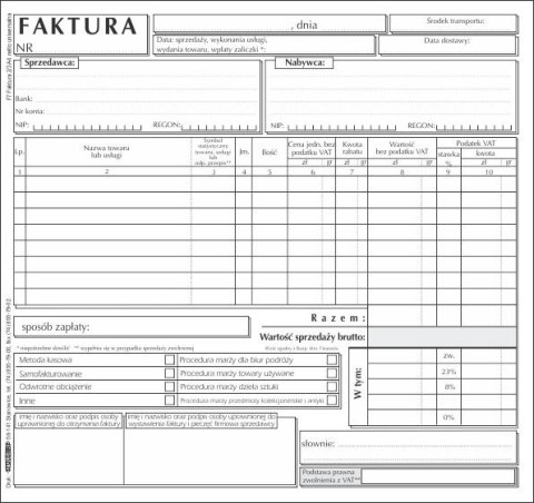 Druk samokopiujący Faktura VAT 2/3 A4 netto uniwersalna 2/3 A4 100k. Stolgraf (F7)