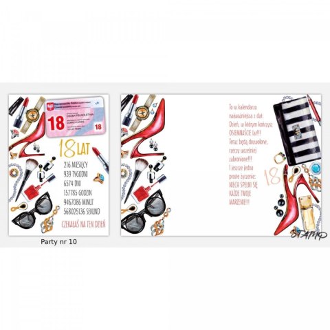 Kartka składana PARTY Urodzinowy dla dziewczyny 18 lat B6 Ev-corp (STKP-010)