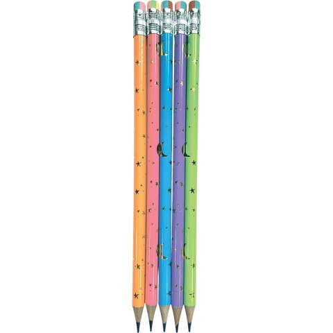 Ołówek z tęczową gumką nadruk gwiazdki i księżyce HB Titanum