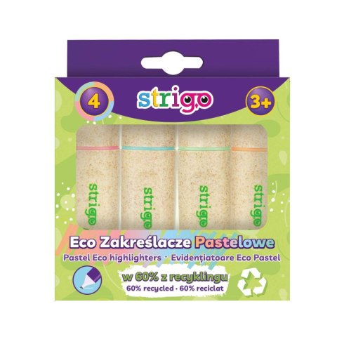 Zakreślacz PASTELOWE kpl 4 szt ekologiczna obudowa 5905658801182 wkład mix 1,0-5,0mm Strigo (SSC342)