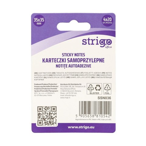 Notes samoprzylepny (karteczki) ścięty kwadrat 4kol mix 80k [mm:] 35x35 Strigo (SSN036)