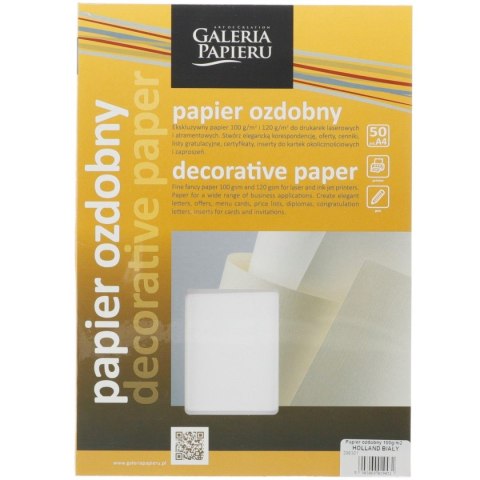 Papier ozdobny (wizytówkowy) holland A4 biały 100g Galeria Papieru (206301)