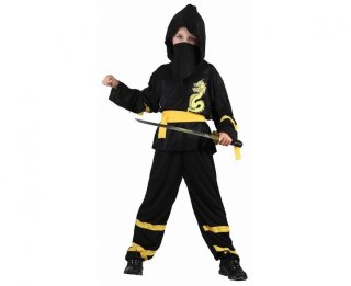 Kostium dla dzieci Czarny Ninja (bluzka z kapturem, pasek, maska, spodnie), rozm.120/130 cm Godan (SL-JJ12)