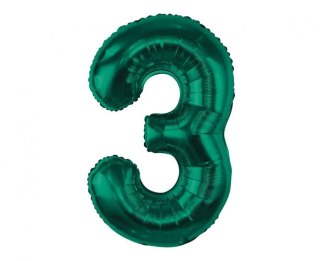 Balon foliowy cyfra 3, zieleń butelkowa, 85 cm Godan (CH-B8B3)