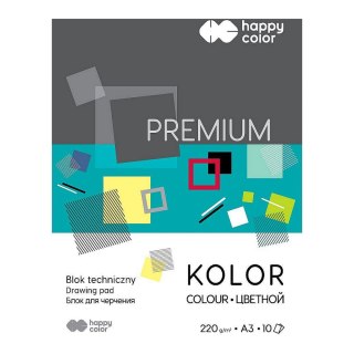 Blok techniczny Premium kolorowy A3 mix 220g 10k [mm:] 297x420 Happy Color (HA 3722 3040-09)