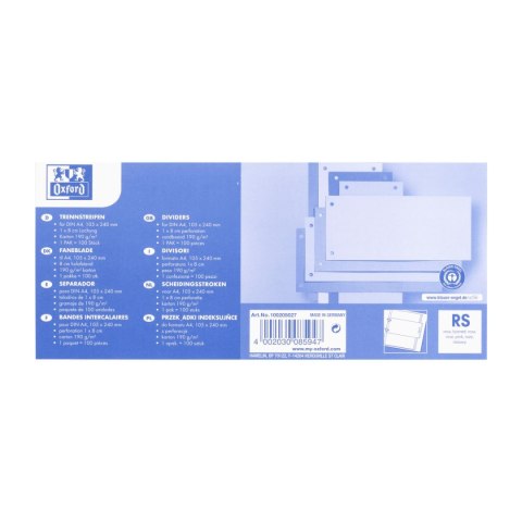 Przekładka czysta 1/3 A4 różowa 180g 100k Oxford (100205027)