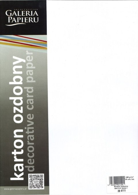 Papier ozdobny (wizytówkowy) batyst biały A4 biały 180g Galeria Papieru (204111)