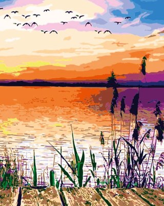 Zestaw kreatywny Malowanie po numerach 40x50cm Zachód słońca nad jeziorem Flamingo Line (fsy024)