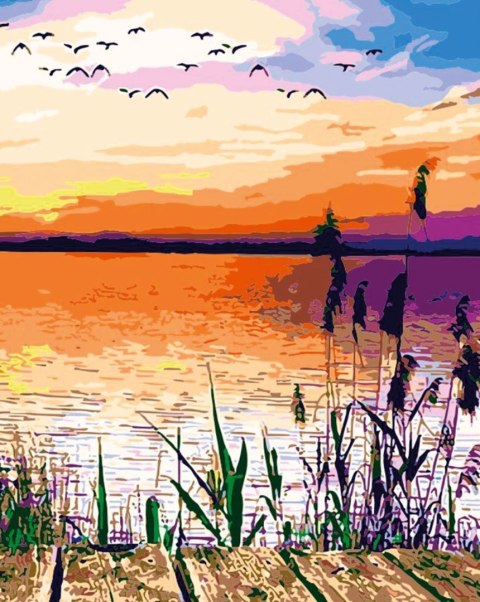 Zestaw kreatywny Malowanie po numerach 40x50cm Zachód słońca nad jeziorem Flamingo Line (fsy024)