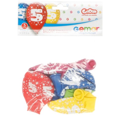 Balon gumowy Z NADRUKIEM 5 szt mix 300mm 12cal Godan (GS110/5)
