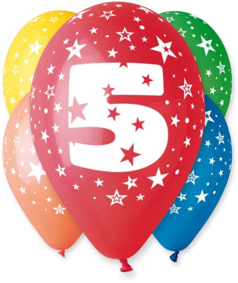 Balon gumowy Z NADRUKIEM 5 szt mix 300mm 12cal Godan (GS110/5)