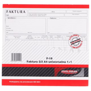 Druk samokopiujący faktura 2/3 A4 (1+1) uniwersalna 2/3 A4 100k. Stolgraf (F19)