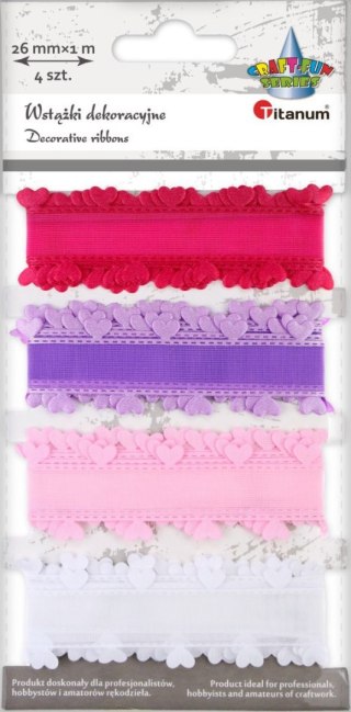 Wstążka Craft-Fun Series falbanka z sercami 4 kolory 26x1 [mm x m] mix Titanum (BR231745)