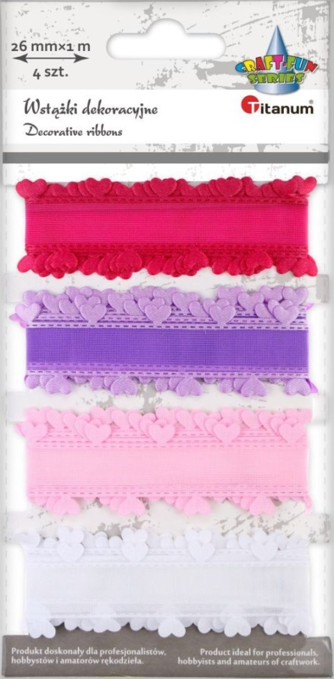 Wstążka Craft-Fun Series falbanka z sercami 4 kolory 26x1 [mm x m] mix Titanum (BR231745)