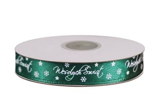 Wstążka Craft-Fun Series satynowa satynowa z nadrukiem Wesołych Świąt 12 zielony ciemny Titanum (12/25YGREEN)