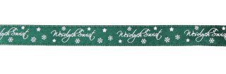 Wstążka Craft-Fun Series satynowa satynowa z nadrukiem Wesołych Świąt 12 zielony ciemny Titanum (12/25YGREEN)