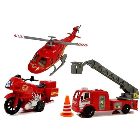 Samochód strażacki Zestaw Pojazdów Straż Pożarna Helikopter Motor Światło Dźwięki Lean (6946)