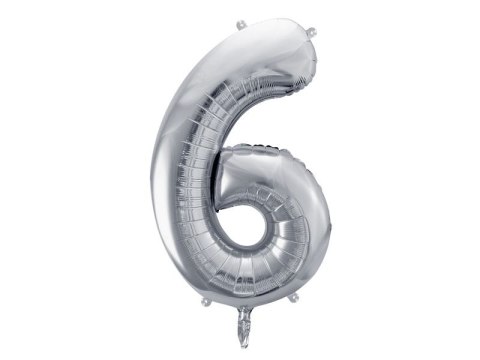 Balon foliowy cyfra 6, 86 cm, srebrna 34cal Partydeco (FB1M-6-018)