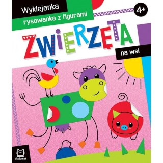 Książeczka edukacyjna Zwierzęta na wsi. Wyklejanka, rysowanka z figurami 4+ Aksjomat