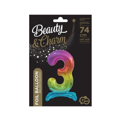 Balon gumowy Beauty&Charm cyfra stojąca tęczowa tęczowa 750mm 30cal Godan (BC-AST3)