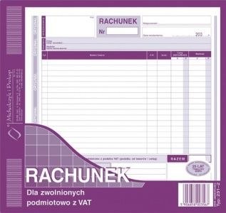 Druk samokopiujący rachunek dla zwolnionych podmiotowo z VAT 2/3 A4 80k. Michalczyk i Prokop (231-2)