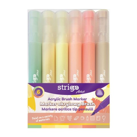 Marker specjalistyczny końcówka BRUSH akrylowy w 6kol wkład mix pędzelek końcówka Strigo (SSC432)