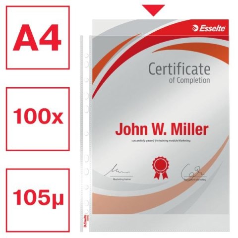 Koszulki na dokumenty krystaliczne A4 kolor: przezroczysty typu U 105 mic. Esselte (56093)